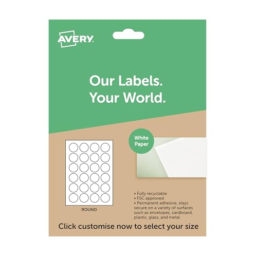 Image of Avery Round White Paper Labels—Printable A4 Sticker Sheets for Custom Size & Personalised Stickers—Ideal for Product, Candle, and Jar Labelling—Compatible with Avery Templates.