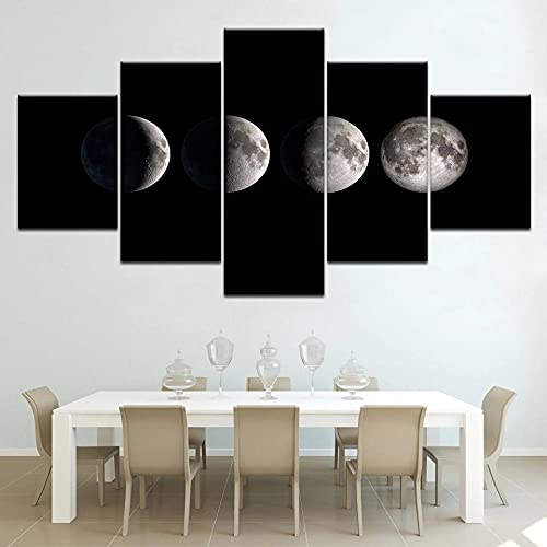 Tableau multi panneau éclipse lunaire spatiale 5 pièces avec cadre