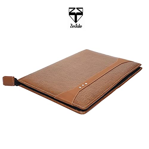 Image of ZesTale Premium Executive Document File Folder - PU Leatherette Certificate Holder, Zipper Closure, 20 Transparent Leaves, Card & Pen Holder - Office, School & Business Organizer (Brown)