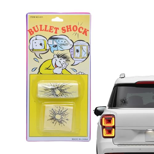 Autocollants de trou de balle en verre,Autocollant de tir drôle - Accessoires de décoration de fenêtre automobile, autocollants de farces d'écran cassé...