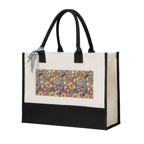 Sac fourre-tout en toile pour femme imprimé ethnique beige