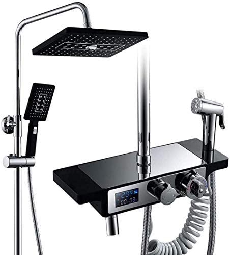 Ensemble de douche anti-variation de température thermostatique noir écran LED