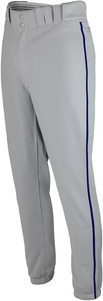 SSK Showcase Collection Flex Bottom Youth Baseball Pants | Piped & Solid Youth Sizes (Large 26"-28", Grey/Navy)
