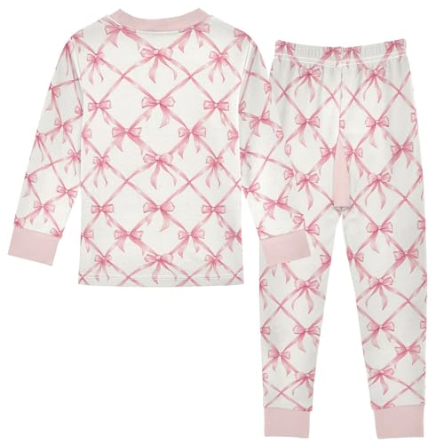 Cartoon Pajamas Set Pink Bow Plaid Pattern Long Sleeve PJs Cotton Jammies Sleepwear Top and Pants2