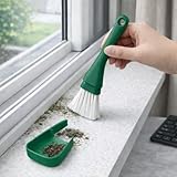 Crevice Cleaning Brush with Dustpan, Mini Dust Pans for Window Tracks, Sliding Door Rails, Scrubber Cleaning Tool for Key Board, Green