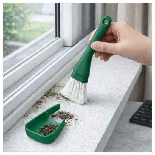 Crevice Cleaning Brush with Dustpan, Mini Dust Pans for Window Tracks, Sliding Door Rails, Scrubber Cleaning Tool for Key Board, Green