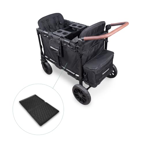 Image of Wonderfold W4 Luxe Pro Bundle - 4-Seater Stroller Wagon with All-Weather Mat and Flex Snack Tray, Safety-Certified with 5-Point Harnesses - Black