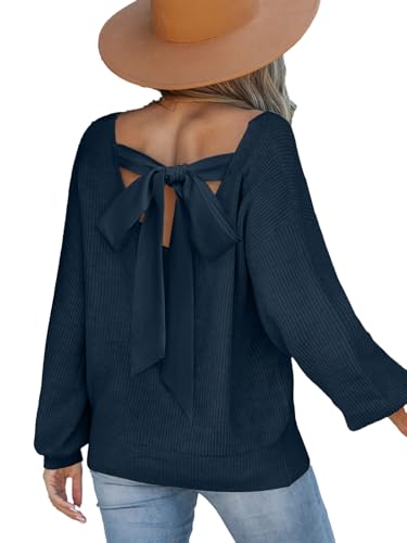 Image of CUPSHE Sweaters for Women Bow Pullover Knit Tops | Long Sleeve V Neck Pullover Sweaters, Soft and Cozy Fabrics, Relaxed Fit, Fall Clothes, Winter Clothing, Cute Fashion