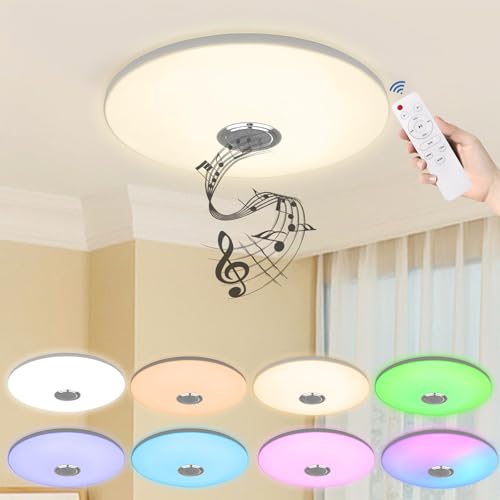 ACXIN 60W LED Deckenlampe Dimmbar mit Bluetooth Lautsprecher, Farbwechsel RGB, Steuerbar per Fernbedienung und App, für Wohnzimmer, Schlafzimmer, Küche, Kinderzimmer