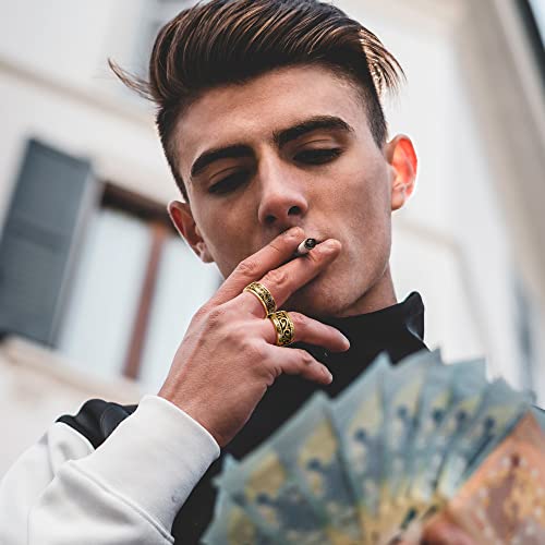 Jstyle 4Pcs Stainless Steel Vintage Signet Rings for Men Biker Rings Set Pinky Thumb Celtic Band Ring Spinner Ring Silver Gold Polished Edge Mens Rings for Men Jewelry Gift3