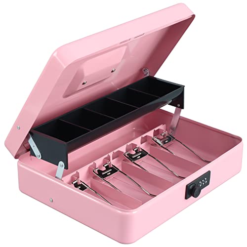 Image of xydled Cash Box with Combination Lock, Metal Money Safe Storage Box, Pink