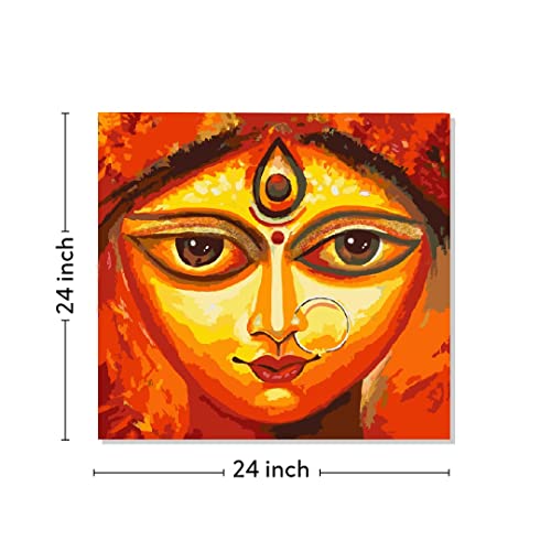 Image of RANGOLI 100% Cotton Stretched Canvas Painting 400 GSM, Framed Modern Art Goddess Durga Canvas Abstract Wall Art for Living Room, 3D Paintings for Wall Decor (24 x 24 Inch With Frame)