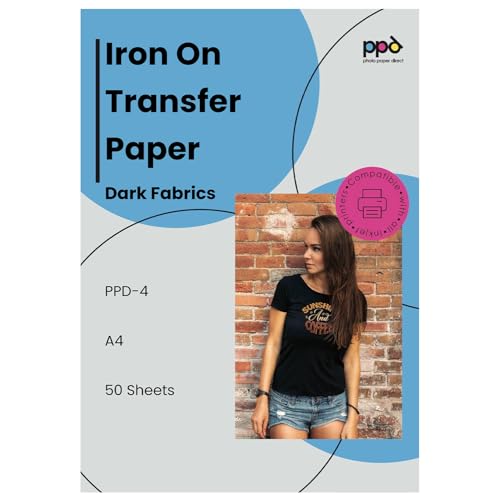 PPD 50 Sheets 8.5x11 - Inkjet Iron-on Heat Transfer Vinyl Paper for Black & Dark Fabric and T-Shirts - Premium - PPD-4-50