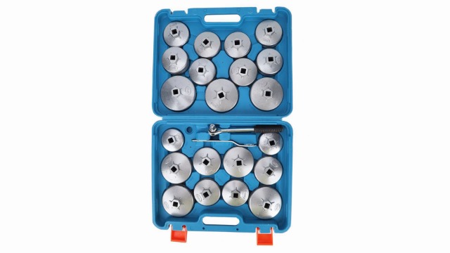 Aramox Set 23 Pezzi Chiavi Per Filtro Olio A Tazza - Adattatori In Lega Di Alluminio Per Rimozione Filtro - Kit Con Cricchetto E Chiavi Di Varie Misure (65-101 Mm)