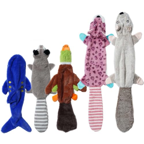 Nocciola 2-in-1 No Stuffing Crinkle Dog Toys with Soft and Durable Fabric, Holds Water Bottles, 2 Extra Long & 3 Regular Size Stuffless Squeaky Dog Toys for Small to Large Dog