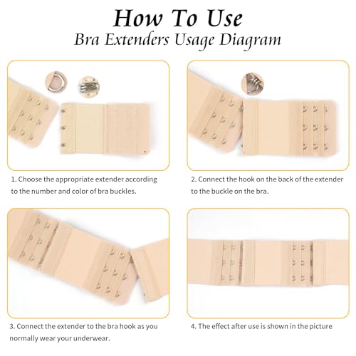 Image of PEASUG 12 PCS Bra Extenders 2 Hook / 3 Hook / 4 Hook Elastic Extension Strap Plus Size, Comfortable Soft Stretchy Bra Extension Strap (Nude, Beige)