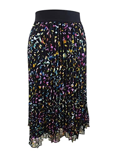 DKNY Womens Black Glitter Printed Below The Knee Layered Party Skirt Size XS