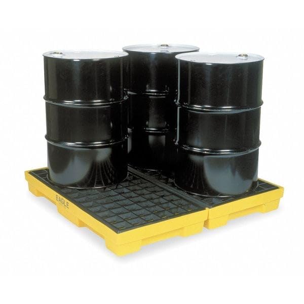 Image of Eagle Square 4 Drum Spill Platform with Forklift Pockets, 52.5 inchx51.5 inchx6.5 inch | 60 Gallon Sump, 10,000 lbs. Load Capacity Containment Tray, Made in USA, Yellow, 1634