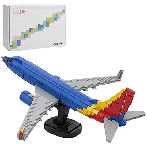 PHYNEDI 1:80 737 - Southwest Large Jetliner with Stand Bricks Model , MOC DIY Large Plane Collection Building Toy, MOC-125916 (1,038 Pieces) Cover