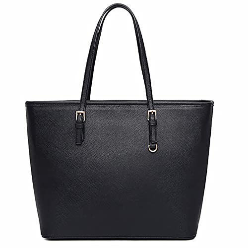 Black Handbag Women Tote Bag: Large Faux Leather Handbags for Lady Designer Shopper Big Fashion Adjustable Handle Bags with Zip Compartment PU Sturdy Shoulder Bag for School Casual Work Travel Daily