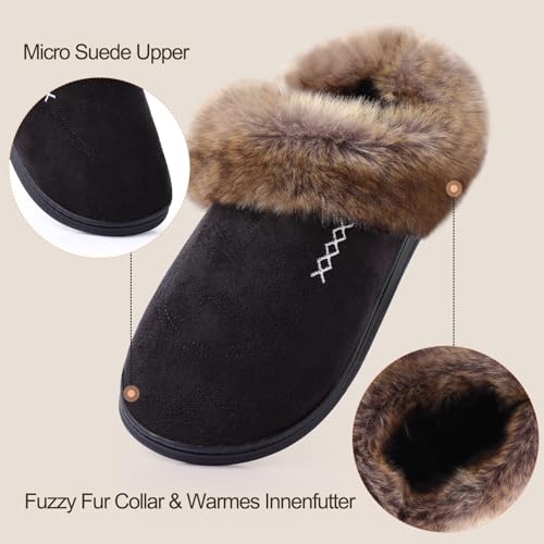 Women's House Platform Slippers Ladies Microsuede Fuzzy Cozy Slippers with Warm Faux Fur Collar & Non-slip Memory Foam Rubber Sole for Indoor Outdoor3
