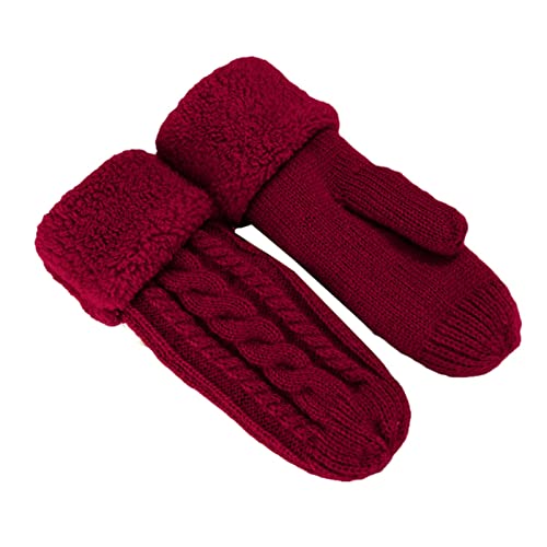 Moufles d'hiver en laine et cachemire pour femme - Avec fleurs torsadées - Pour femme - En velours - C2S5, Wine Red, taille unique Cover