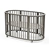Stokke sleepi bed hazy grey oval crib suitable for ages 0 5 years old adjustable stylish flexible sturdy beech wood frame  urban country home decor