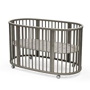 Stokke sleepi bed hazy grey oval crib suitable for ages 0 5 years old adjustable stylish flexible sturdy beech wood frame  urban country home decor