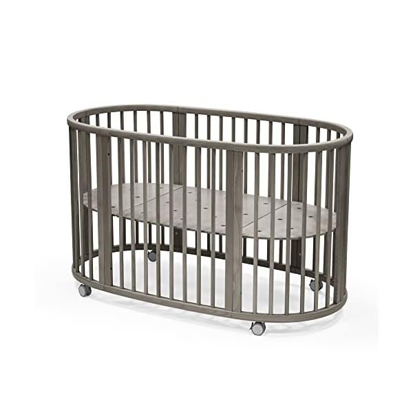 Stokke sleepi bed hazy grey oval crib suitable for ages 0 5 years old adjustable stylish flexible sturdy beech wood frame  urban country home decor