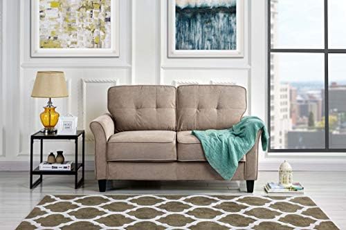 Classic Linen Fabric Living Room Love Seat, 57" W inches (Hazelnut)