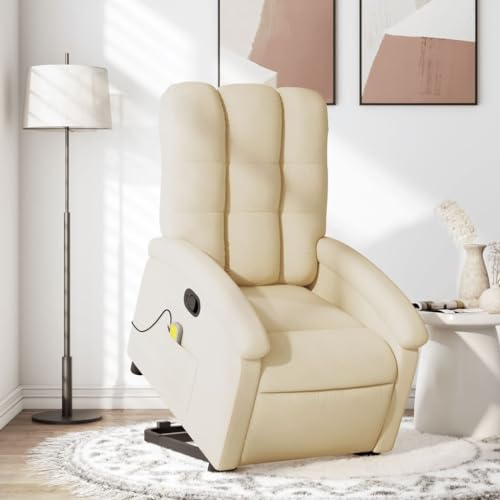 RINDIGOO Stand up Massage Recliner Chair Cream Fabric,Massaging Power Lift Recliner Chair with Vibration Massage and Manual Recline Armchairs, Recliners & Sleeper Chairs, 1