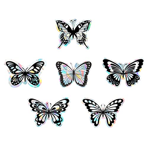 FuninCrea 6 pegatinas para ventana, no adhesivas, arco iris, prisma, forma de mariposa, para evitar golpes humanos y pájaros en accesorios de cristal de ventana (estilo 1)