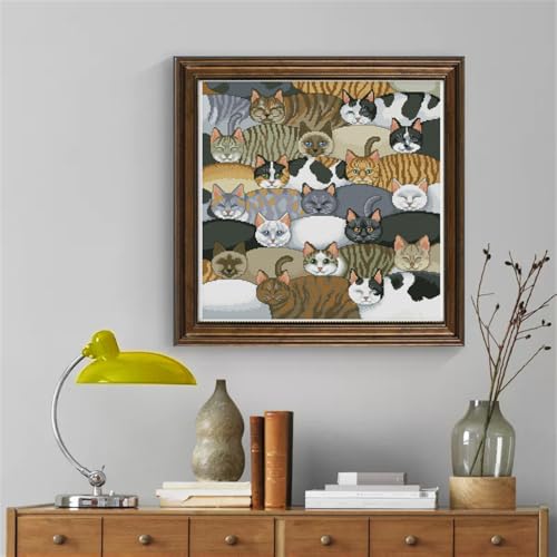 Image of JOYSEWING Stamped Cross Stitch Kits - A clowder of Cats | Counted Cross-Stitch Printed Patterns Embroidery Starter DIY Craft Kit Needlepoint for Beginner Home Decor - Cats (11CT) 23.23 x22.83 inches
