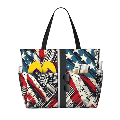 Damaged American flag Print 28L Beach Tote Bag, Water-resistant Travel Tote, Lightweight Gym & Camping Carryall