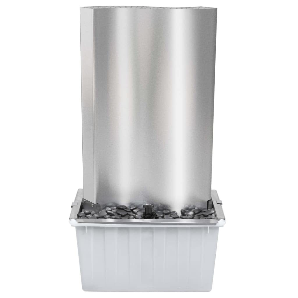 Gartenbrunnen Edelstahl Silber 60,2x37x122,1 cm Wasserfall mit LED-Beleuchtung, Pumpe, Dekoration für Garten Terrasse Balkon Indoor und Outdoor, langlebig, chlorwasserbeständig