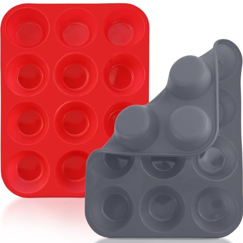 WYBG 2 Pack 12 Cups Silicone Muffin Pan Nonstick Cupcake Pan Regular Size Food Grade Silicone Mold Baking Pan Muffin Molder for Muffins and Cupcakes