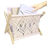 HANZE INTL Macrame Magazine Rack Boho Decor Basket Handmade Woven for Book Newspapers, Livingroom Home