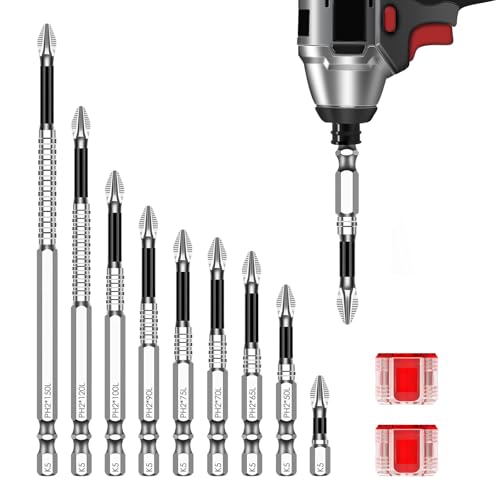 Lhdfyqt 9 Stück High-Magnetic Screwdriver Drill Bit, Hochmagnetischer Schraubendreher-Bohrer-Bit-Satz, Präziser Anti-Rutsch Phillips Bits, für Schlagbohrmaschine, Akkuschrauber