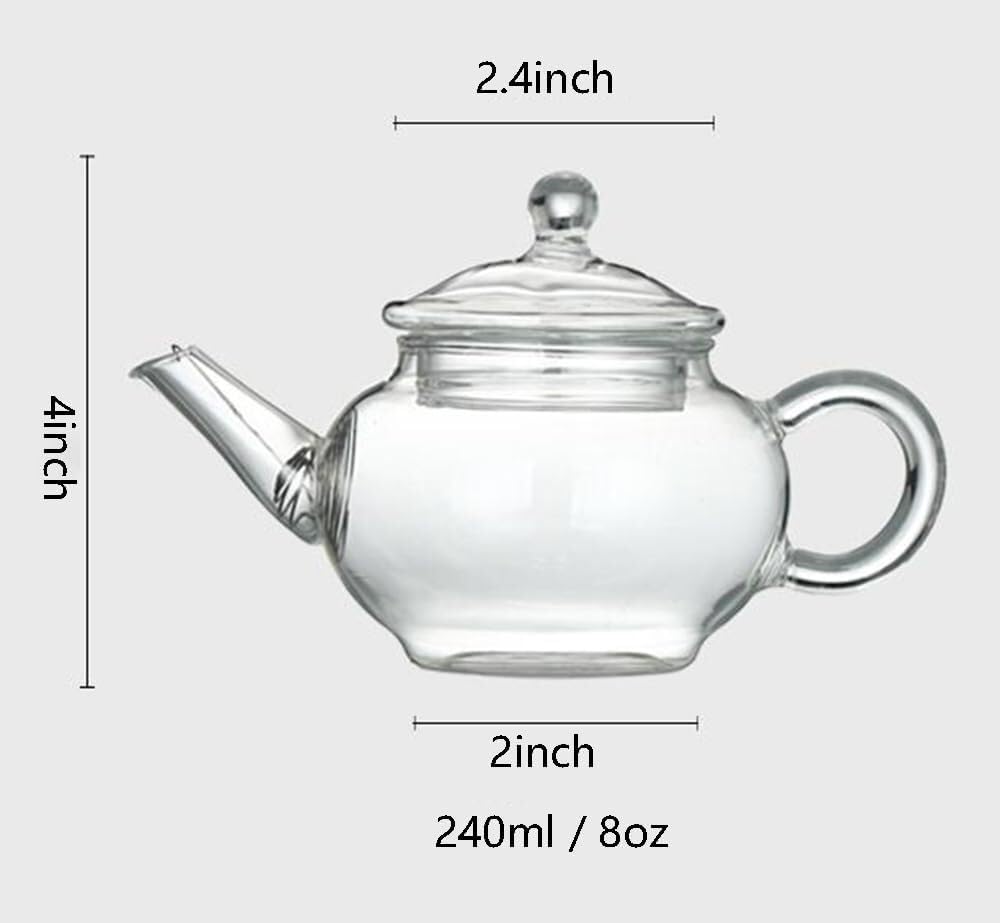 Szklany Czajniczek Z Zaparzaczem | 240 ml Pojedyncza porcja | Odporny na ciepło(A)