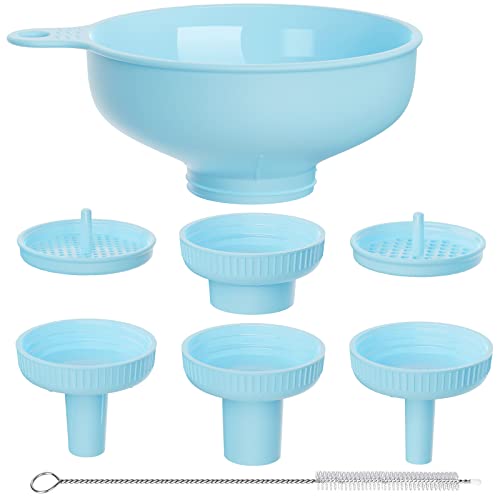 Comparison: Best Funnels For Kitchen 11 Pisol Wide Mouth Versatile Funnel, Canning Funnels for Kitchen Use, Food Grade Plastic Cooking Funnel Set with 4 Size Spouts and 2 Strainers for Filling Different Bottles and Bags, Blue