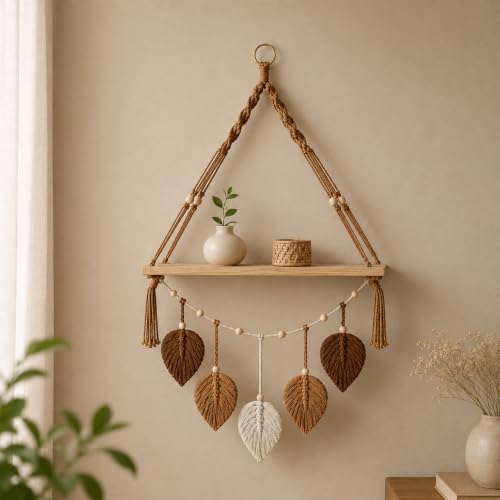 Image of Nostrae by Ekhasa Macrame Wall Hanging Leaves | Boho Wall Hanging Big Size | Handmade Macrame Wall Decor for Bedroom, Living Room, Balcony & Nursery | Boho Theme Home Decor Tapestry