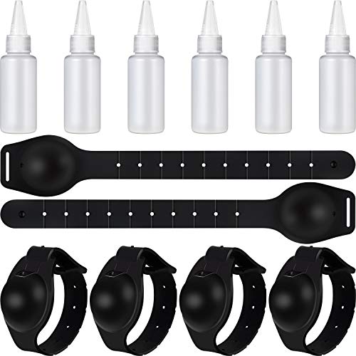10 Sets Wristband Silicone Dispenser Adjustable Portable Bracelet Dispenser Wearable Reusable Wristband Bracelet Holder Hand Liquid Refillable Bracelet with Dispensing Bottle (Black)