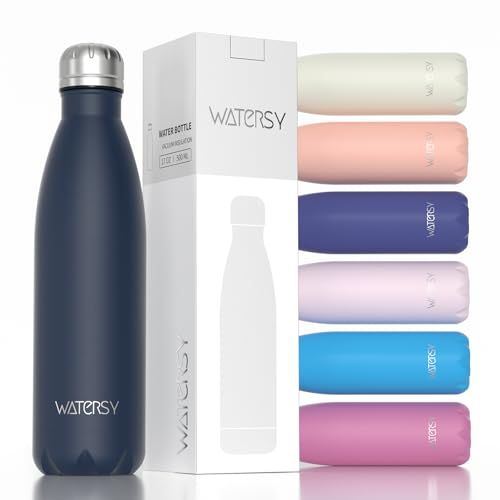 Image of WATERSY Stainless Steel water bottles,17oz /500ml Insulated Water Bottles,Cobalt metal water bottle Keeps Drink Cold and Hot,Blue BPA Free kids water bottles for School,Gym,Travel,Sports