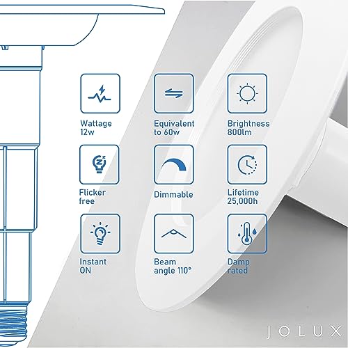 Image of Jolux 4-Pack 5 /6 inch LED Can Lights Retrofit Recessed Lighting,12W=60W,5000K Daylight,800 Lumens,Dimmable Adjustable Retrofit Downlight,ETL,Damp Rated,Simple Installation Can Lights,Bevel Trim