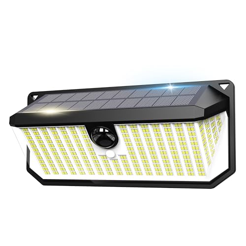 Solar Light Outdoor Waterproof 466LED Solar Light 4000Lm 270 Angle & 3 Lighting Modes Motion Sensor Outdoor Lights IP68 Solar Lights for Porch Fence Garden Backyard Dusk Garage1 Pack