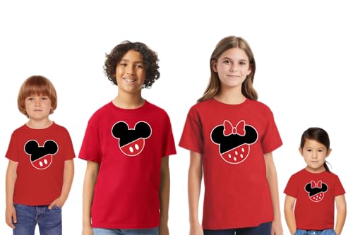 Black Red Mouse Head Family Graphic T-Shirts for Boys & Girls
