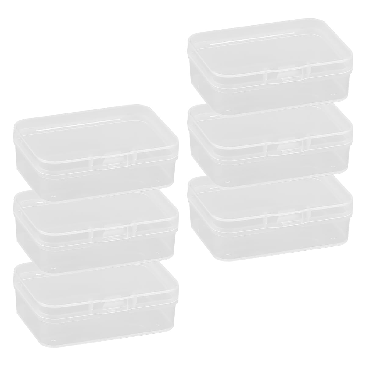 Hopzab 6 Pcs Small Rectangular Storage Boxes With Lids Mini Plastic Empty Containers For Storing Beads Pills Jewelry Game Pieces Craft And Other Small Items (6.5 * 4.5 * 2Cm)