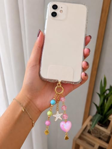 Image of Handmade Beaded Phone Charm Strap for Women & Girls | Aesthetic Mobile Charm | Pearl & Crystal Bead Wrist Strap | Cute Phone Bag Accessory | Korean Style