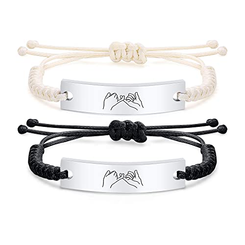 Unisex Personalized Custom Name Date Initial Quote Inspirational Adjustable Cord/Bead Stainless Steel ID Bracelets,Handmade Customized Engraved Wristband Gift for BFF,Couple,Men,Women, Gif