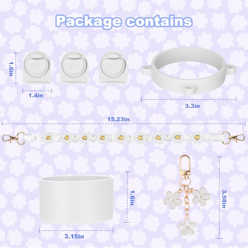 Mity rain White 24oz Water Bottle Replacement Parts Set for Owala FreeSip - Includes Replacement Top Lid Gasket Stoppers, Handle Strap, Boot and Charms Accessories — view 5